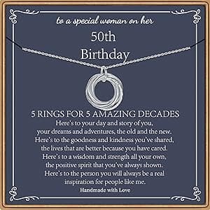 Birthday Gifts for Women, Sterling Silver Chain Circles Necklace 30th 40th 50th 60th 70th 80th 90th Birthday Necklace for Her Woman 30 40 50 60 70 80 90 Years Old Birthday Gifts for Women
