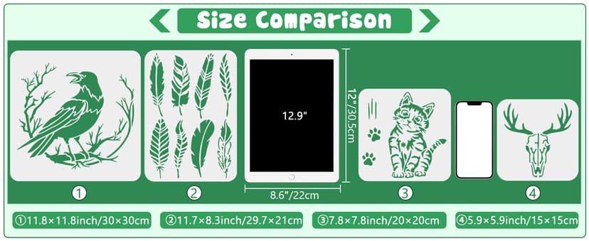 MAYJOYDIY 4Pcs Motorcycle Racing Stencil 11.8x11.8inches Reusable Racer Helmet Race Stencils Big Tires Off-Road Vehicle Drawing Templates Car Racing Flag Template for Painting on Wood Wall Decor