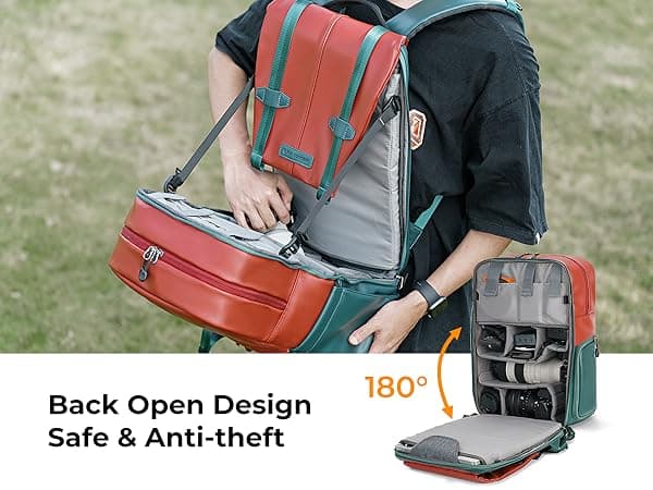 K&F CONCEPT 20L Camera Case for Photographers Large Capacity PU Leather Camera Bags with Raincover, 15.6 Inch Laptop Compartment for Camera Drone Bags