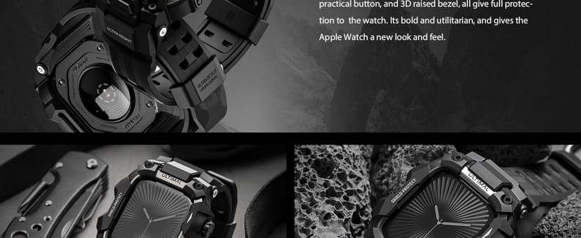 ULTIMAL Rugged Case with Band for Apple Watch 46mm,Compatible with Apple Watch Series 11/10, Military Grade Shockproof Bumper Cover for iWatch Tactical Band Men (Black, 46mm)