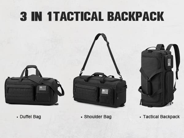G4Free 3-in-1 Travel Duffle Bag for Men and Women, 50L Large Gym Sports Bags Tactical Military Duffle Backpack with Shoes Compartment and Wet Pocket (Black)