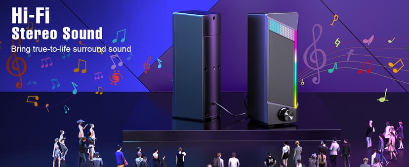 Computer Speakers, 2 in 1 PC Speaker , Gaming Speakers for PC Computer Laptop Desktop Monitor, RGB Speakers with Touch Sensitive Lighting, USB Powered 3.5mm Aux(Package Only Two Speaker, No Soundbar)