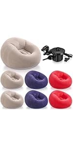 Realspring 6 9 12 Pcs Inflatable Bean Bag Chairs for Adults with Electric Air Pump, Blow up Couch Folding Portable Inflatable Couch Lazy Sofa for Outdoor Movie Night Camping(Gray,6 Pcs)