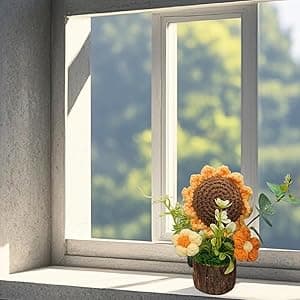 Handmade Crochet Knitted Sunflower Bouquet Creative Knitted Potted Plant Mini Cute Home Desktop Decorations and Gifts for Friends, Lovers, Classmates