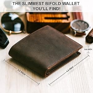 STAY FINE Top Grain Leather Wallet for Men | RFID Blocking | Extra Capacity Bifold Wallet with 2 ID Windows | Ultra Strong Stitching | Slim Billfold with 8 Card Slots | Gift for Him