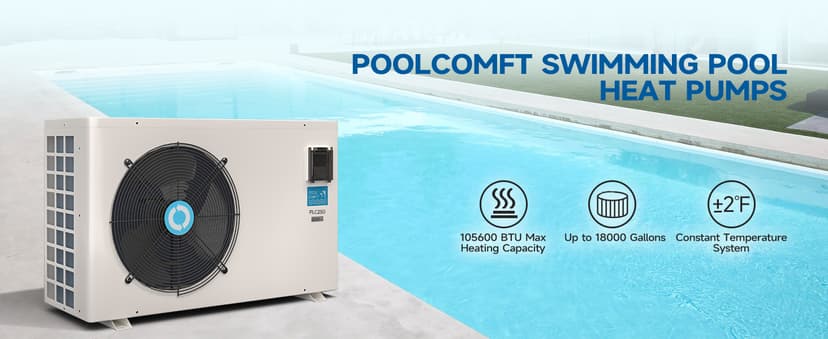 Max 105600BTU Electric Pool Heater for Above and In Ground Pools, 26KW Swimming Pool Heat Pump PLC250, Inverter Heating System, High Efficiency, fits 18/20/26ft Pools, 208~230V/60Hz