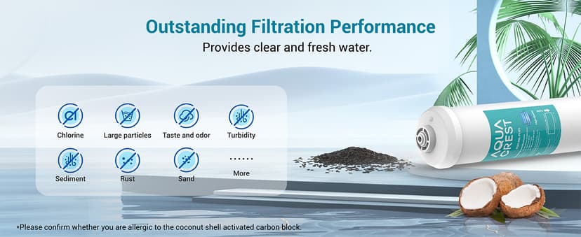 AQUA CREST INL-PLUS 5 years Inline Water Filter for Refrigerator and Ice Maker, High Capacity, 1/4-Inch Direct Connect Fittings, Easy Installation, Reduces Chlorine, Sediment, Bad Taste & Odor