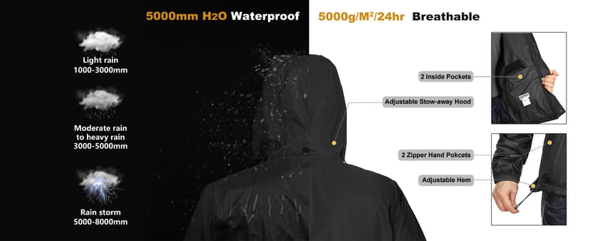 33,000ft Packable Rain Jacket Men's Lightweight Waterproof Rain Shell Jacket Raincoat with Hood for Golf Cycling Windbreaker