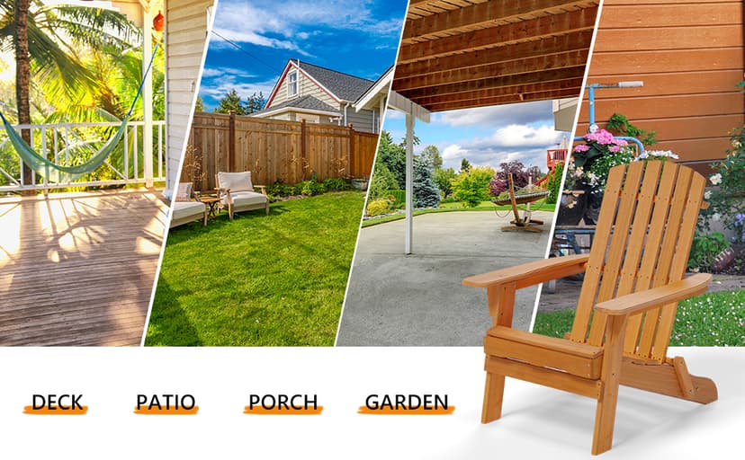 VINGLI Folding Adirondack Chairs Set of 4, Wood Adirondack Chair for Outdoor, Foldable Fire Pit Chairs for Patio, BBQ, Porch, Yard, Pool