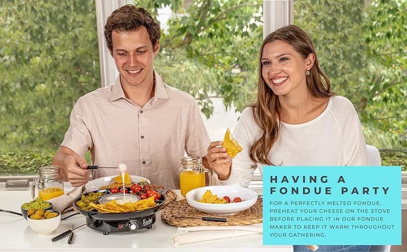 Kusini Electric Fondue Pot Set - Chocolate Fondue Kit - Temperature Control, Detachable Serving Trays, & 4 Roasting Forks - Gift Set & Date Night Idea. Serve at Movie Night or Game Night.