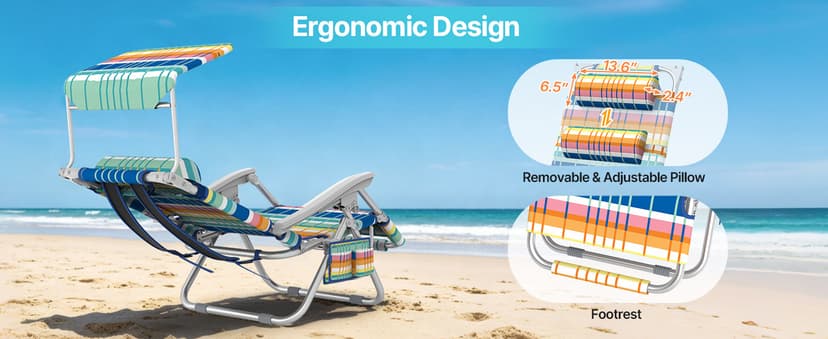 Suteck Zero Gravity Beach Chair with Canopy, Backpack Beach Chairs for Adults, Lightweight Adjustable Reclining Beach Chair with Shade, Folding Lay Flat Chair for Beach Poolside Outdoor