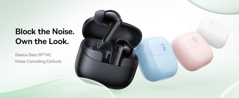 Baseus Bass BP1 NC Hybrid Active Noise Cancelling Wireless Earbuds, 12mm Super-Bass Driver, 41H Playtime, Bluetooth 6.0, IP55 Waterproof, 4-Mic AI ENC, 24 Customizable EQ