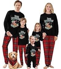 Awoscut Christmas Family Matching Pajamas Sets Christmas PJ's Letter Print Top and Plaid Pants Jammies Sleepwear