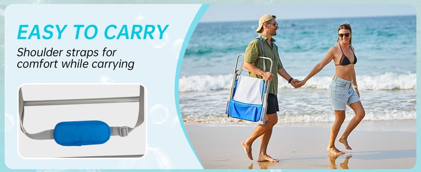 #WEJOY Folding Beach Chair for Adults, Lightweight Beach Chair with Shoulder Straps, High Back Camping Chairs with Hard Armrest, Supports 300lbs for Outdoor Lawn Concert