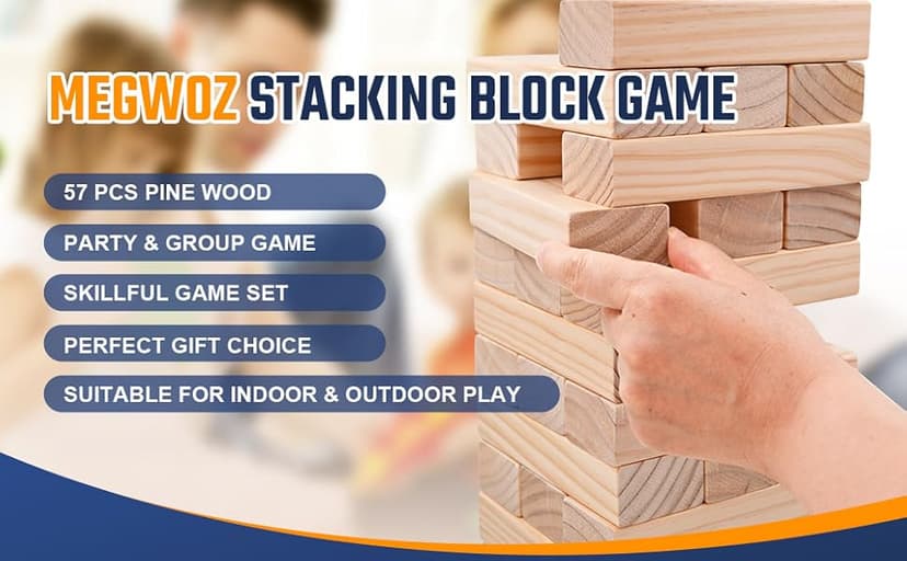 Giant Tumble Tower Games for Kids and Adults 57 Blocks New Zealand Pine Wooden Blocks Stacking to Over 4.2FT Family Game for Indoors Outdoors Yard Games for Family