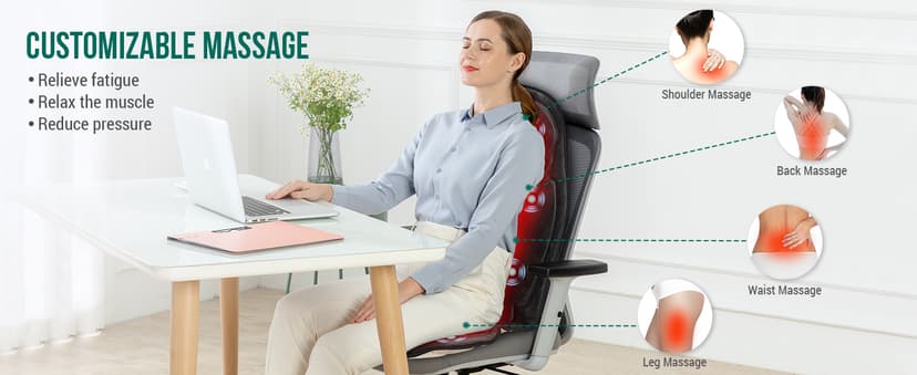 Snailax Back Massager with Heat, Memory Foam Chair Massage Pad, 5 Massage Modes & 2 Heat Settings, Seat Massager for Office Chair,Home Use