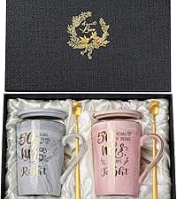 Gifts for Anniversary Bride and Groom, 14oz Ceramic Mr and Mrs Mug Set with Real Gold Foil, Greeting Card, Gift Box Biching Wedding Gifts for Couples 2026, Bridal Shower Engagement Gift B0CF3SG6DX