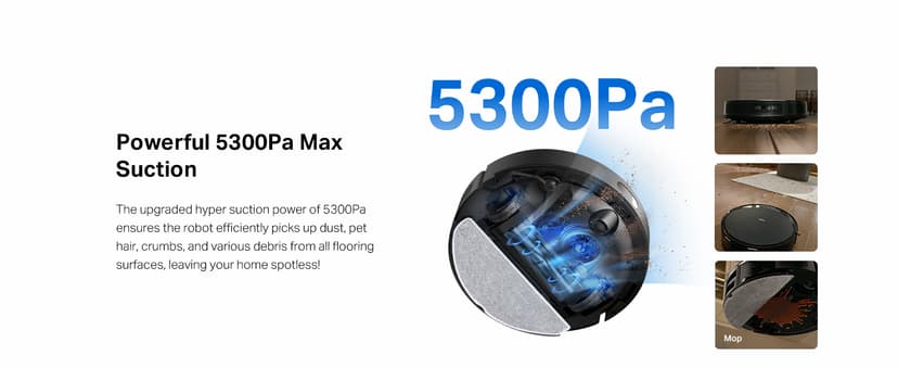 Tapo Ultra-Slim LiDAR Smart Navigation Robot Vacuum and Mop with Self-Emptying Dock, 5300Pa Max, 97%+ Dust Pickup Rate, Self-Charging, Compatible with Alexa & Google Home, RV20 Max Plus