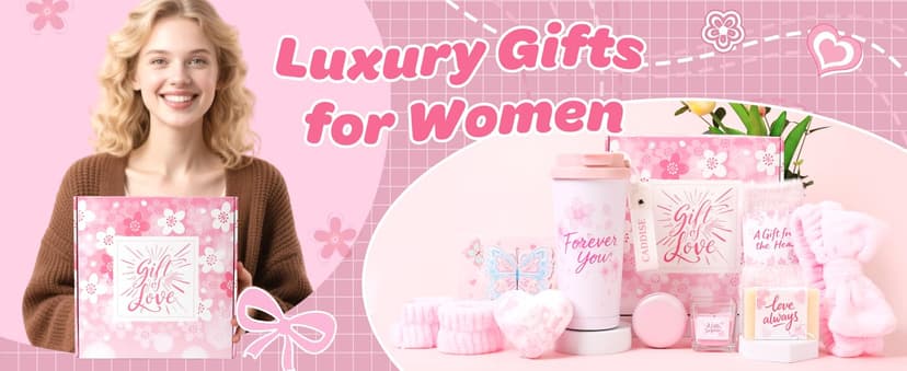 Birthday Gifts for Women - Cherry Blossom Spa Gift Box with Tumbler, Self Care Package for Mom Wife Sister Friend Grandma, Thank You Relaxation Basket for Mother’s Day Valentine’s Day Christmas (Pink)