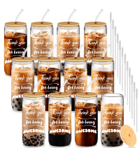 12 Set Employee Appreciation Gifts, Inspirational Thank You Gift for Team, Teacher, Nurse, Coworkers, Employees, Staff - Employee Christmas Gifts, 20oz Glass Cups with Lids and Straws (Mixed)