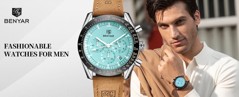 BENYAR Mens Watches Quartz Analog Chronograph Waterproof Wrist Watches for Men Fashion Business Work Casual Sport Dress Watch with Calendar
