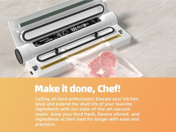 Food Vacuum Sealer Machine, 75KPA Strong Suction, Dry/Wet Modes, 20 Vacuum Seal Bags for Food, Digital Countdown Timer, Compact Lightweight, Ideal for Home Kitchen Use