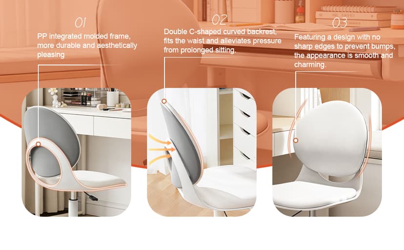 Modern Home Office Chair, Armless Faux Leather Fabric Desk Chair with Mid-Back, Swivel Height Adjustable Ergonomic Computer Task Chair for Office, Bedroom, Make Up, Study