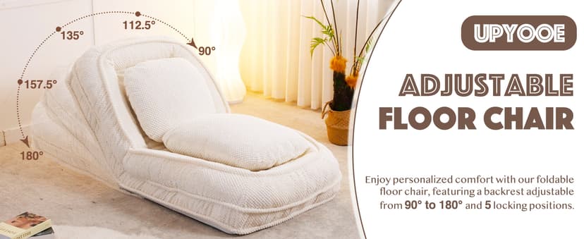 Floor Chair with Back Support, Folding Sofa Chair with 5 Adjustable Position, Plush Floor Gaming Chair, Meditation Chair for Lazy Boys, Human Dog Bed for Living Room, Bedroom, Lounge, Green