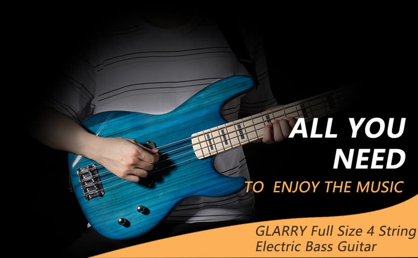 GLARRY GP Series Full Size Electric Bass Guitar 4 String Beginner Kit Canadian Maple Fingerboard with Cable, Strap, Bag and Accessories(Blue)
