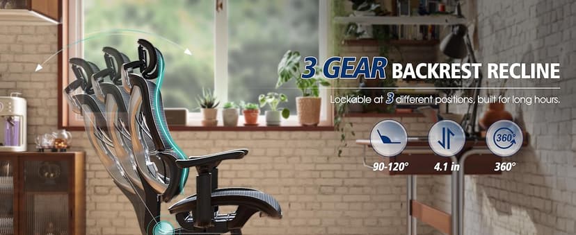 GABRYLLY Ergonomic Office Chair, Big and Tall Mesh Chair with Lumbar Support, 3D armrest - 215° Rotation, Adjustable Headrest & Soft Seat, Durable Computer Chair 350LBS for Work Gaming