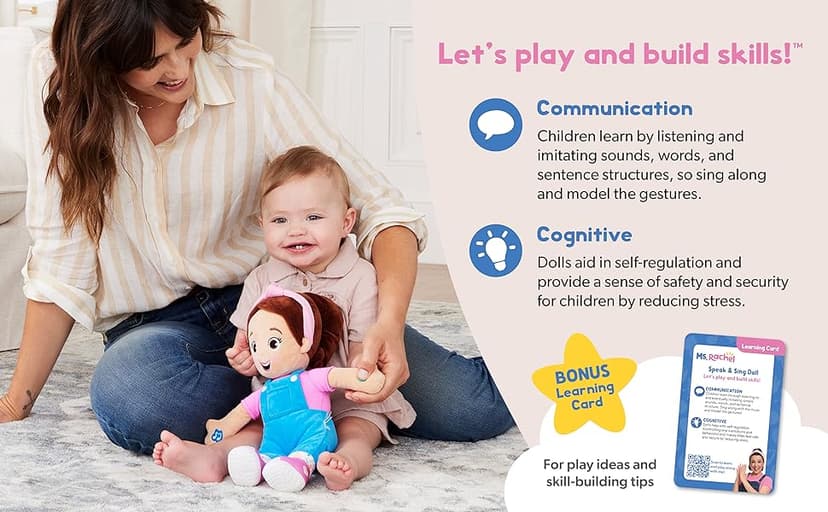 Ms. Rachel Speak & Sing Doll 16” Tall Interactive Toy with 4 Songs & 16+ Phrases, Toddler Toys for Girls & Boys Ages 6 Months to 3+ Years