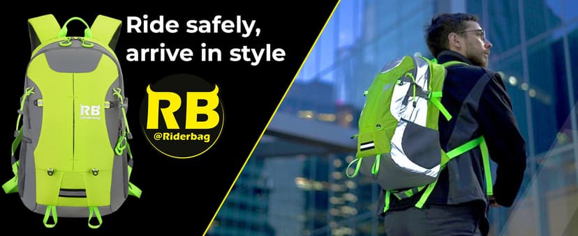 Reflective Motorcycle Backpack – Hi Viz EDC Commuter Bag for Riders, Night Travel, and Daily Use with Helmet Holder, Laptop Compartment, Ventilated Back, Urban Gear (green backpack)