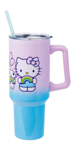 Silver Buffalo Sanrio Hello Kitty Waving Stainless Steel Tumbler with Handle and Straw, Fits in Standard Cup Holder, 40 Ounces