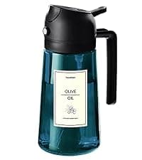 TrendPlain 16oz/470ml Glass Olive Oil Sprayer for Cooking – 2 in 1 Olive Oil Dispenser Bottle for Kitchen Gadgets and Air Fryer Accessories, Salad, BBQ - Black
