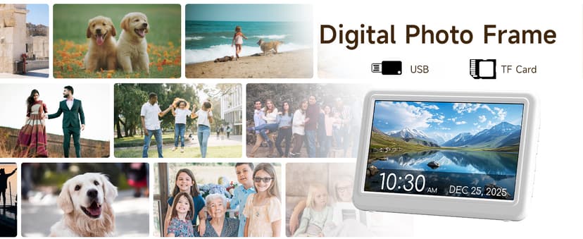 Raynic Date Clock, Digital Clock with 12 Themes, 20 Alarms, 20 Reminders, Semi-Automatic Dimming, 12/24 Hours, Auto DST for Desktop, Office, Students