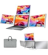 16" Triple Screen Portable Monitor for Laptop, FHD 1200P Laptop Screen Extender, 1 Cable for 3 Screens Quad Monitor, Extra Travel Computer Monitor for 12-18.5" Laptop, Fit for Win and Mac-S788 Pro