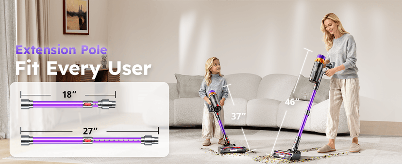 Cordless Vacuum Cleaner, 500W 50KPA 60Mins Vacuum Cleaners for Home, Self-Standing Stick Vacuums with LED Display, Anti-Tangle, Lightweight, Rechargeable Wireless Vacumm for Pet Hair Carpet Floor