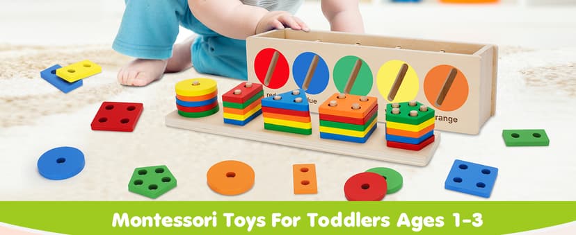 V-Opitos Montessori Toys for Toddler 1+ Year Old, Wooden Color & Shape Sorting Matching Box, Early Learning Toys for 12-18 Month, Age 1, 2, 3, Ideal Christmas, Birthday Gifts for Boy & Girl