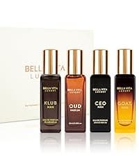 BellaVita Luxury Women's Perfume Gift Set (4x20ml) | Notes of Floral, Sweet, Spicey Red Fruit, Vanilla & Musk | DATE, SENORITA, GLAM & ROSE | French Parfum Collection Gift Set
