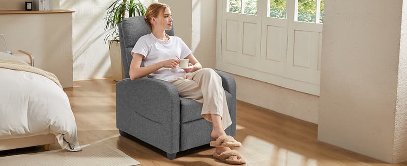 Sweetcrispy Massage Recliner Chair for Adults, Adjustable Home Theater Seating with Lumbar Support for Living Room, Modern Fabric Reclining, Grey