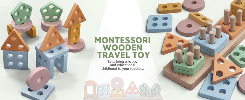 PEBIRA Montessori Toys for 1 2 Year Old, Wooden Sorting and Stacking Toys for Toddlers, Baby Shape Sorter and Color Stacker Blocks for Toddler, Preschool Learning Toy, Gift for 12-18 Month Boys Girls