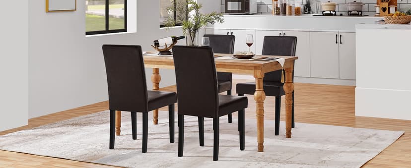 Yaheetech Dining Chairs Set of 4 PU Leather Dining Room Chairs with Waterproof Surface and Wood Legs for Kitchen Restaurant and Living Room, Dark Brown