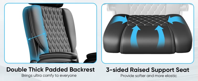 Sytas Executive Leather Office Chair, Comfy Desk Chair with Adjustable Headrest & Flip-up Padded Arms & Lumbar Support, Adjustable Hight and Tilt, Rolling Swivel Chair, Black