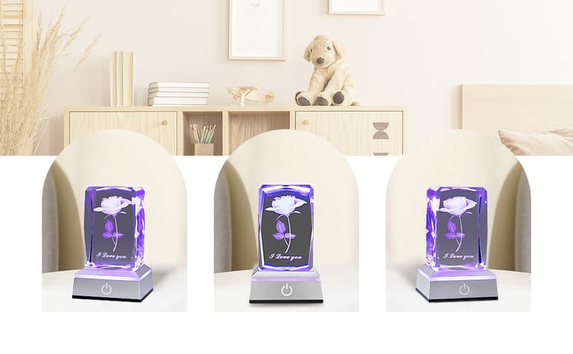 hochance 3D Rose Crystal Night Lamp with Adjustable LED Multicolor Lights for Girlfriend, Wife - Valentine's Day, Anniversary,Birthday Presents, Christmas Gifts for Her