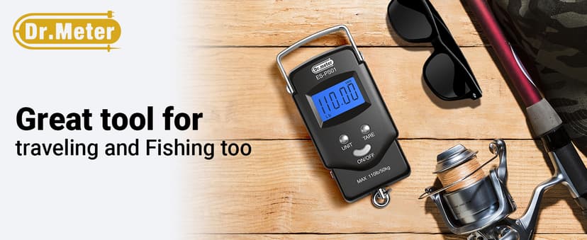 Fish Scale Luggage Scale Fishing Gear - 110lb Backlit LCD Display Digital Scale with Built-in Measuring Tape - Fishing Scale with 2 AAA Batteries, Pocket Size - Fishing Gifts for Men