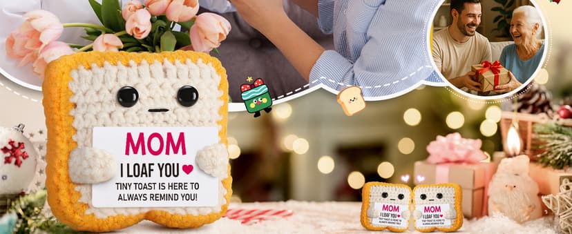 Mothers Day Pun Gift for Mom from Daughter Son- Handmade Cute Loaf Crochet Toast - I Love You Funny Presents for Moms Bonus Mamas Mother-in-Law Birthday, Valentine's Christmas Stocking Stuffers B0F2STWR98