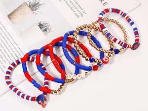 Game Day Bracelets for Women - Red, Black, Blue Heishi Clay Beaded Stretch Bracelets - Stackable Sports Charm Bracelet Bangles - Football Mom Accessories & Outfits Jewelry Gifts