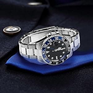 FANMIS GMT Master Sapphire Glass Blue and Black Ceramic Bezel Men's Silver Automatic Watch