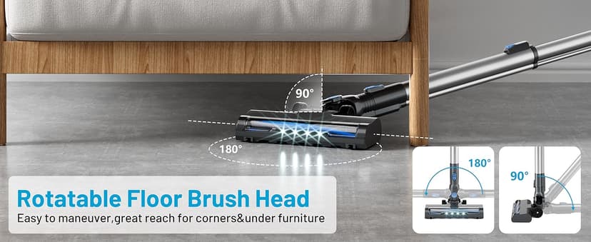 Cordless Vacuum Cleaner with Self-Standing, LED Screen Stick Vacuum Cleaners for Home, Lightweight Powerful Suction Vacuum, 6-in-1 Rechargeable Vacuum for Carpets, Pet Hair, Hardwood Floors