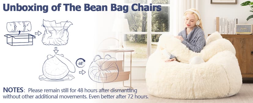 Achicsofar Bean Bag Chair for Adults Teens Giant Faux Fur Bean Bag Chairs with Filler Fluffy Plush Cat Shaped Beanbag Couch Comfy Accent Floor Sofa for Gaming, Reading in Living Room, Bedroom, Dorm